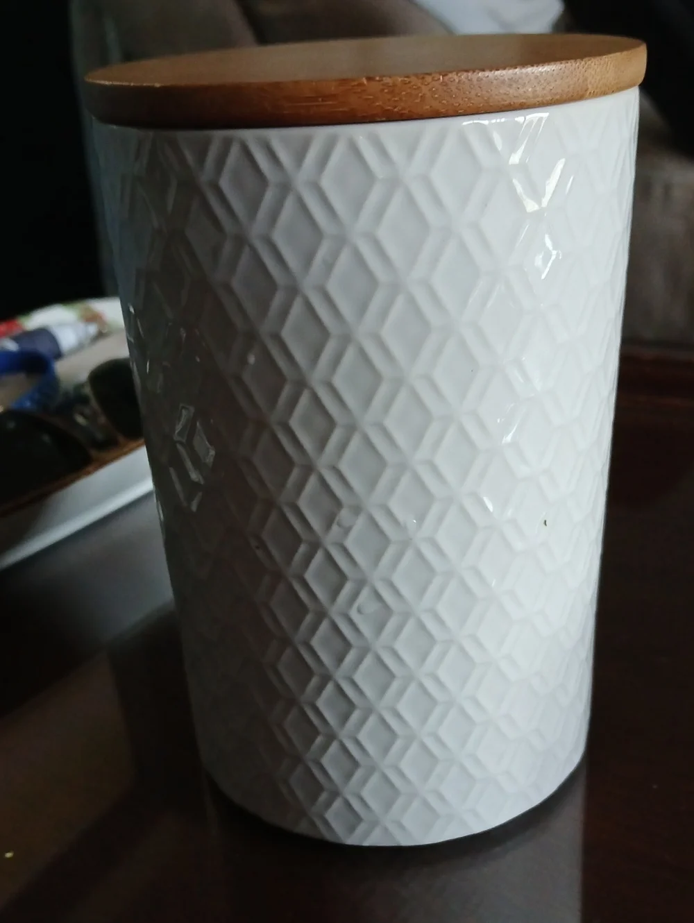 Pfaltzgraff White Ceramic Canister with Bamboo Lid